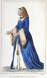 Porträtt av Anne av Bretagne (1476-1514), Frankrikes drottning, fru till Karl VIII sedan Ludvig XII. Graverad från 1830