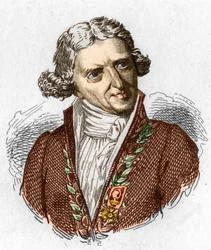 Porträtt av Antoine Augustin Parmentier (1737 - 1813), fransk militärapotekare och agronom. Gravyr från 1845.
