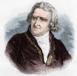 Porträtt av Antoine Augustin Parmentier (1737 - 1813), fransk militärapotekare och agronom. Gravyr från 1866.