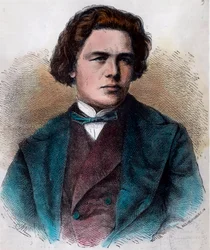 Porträtt av Anton Rubinstein (1829 - 1894), rysk pianist och kompositör. Gravyr av 1800-talet. Privat samling.