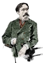 Porträtt av Arrigo (eller Enrico) Boito (1842-1918), italiensk librettist, författare till librettot av "Otello" (Othello) av Giuseppe Verdi. Gravyr i "" Le monde illustrious""