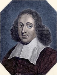 Porträtt av Baruch de Spinoza (1632 - 1677) holländsk filosof, även känd som Bento de Espinosa eller Benedictus de Spinoza eller Benoit de Spinoza. Gravyr