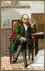Porträtt av Benjamin Franklin (1706 - 1790). Kromolitografi från slutet av 1800-talet.