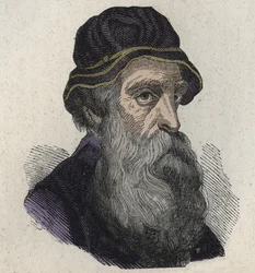 Porträtt av Benvenuto Cellini, italiensk renässansskulptör, guldsmed, skulptör och författare 1500-1571