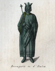 Porträtt av Berengar II, kung av Italien (900-966), även kallad Berengar av Ivrea (Berengario, kung av Italien) - gravyr ur "Usi e Costumi di Tutti i Popoli dell