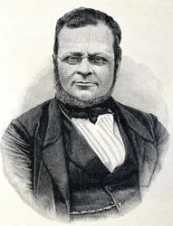 Porträtt av Camillo Benso, greve av Cavour (1810-1861), italiensk statsman, efter ett foto från 1860