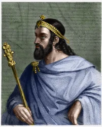 Porträtt av Caribert (? -?), kung av Paris (561 - 567) - i "" Histoire des Francais"" av Lavallee, gravyr, sd.