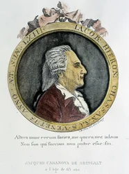 Porträtt av Casanova (1725 - 1798) - porträtt i frontispice, i ""Historia om min flykt från fängelserna i Republiken Venedig"", skrivet till Dux i Böhmen