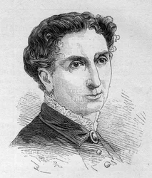 Porträtt av Catherine Julie Clementine Jouassain (1829-1902), fransk komiker, medlem av Comedie Francaise. Gravyr i "" Le Monde Illustré"" nr 1168 av 16 augusti 1879.
