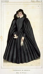Porträtt av Catherine de Medici (Caterina de Medici) (1519 - 1589), gravyr tidigt 1800-tal.
