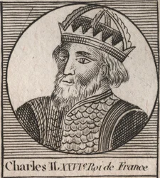 Porträtt av Karl II den skallige (823-877), kung av Frankrike - Karl II (823-877) den skallige - gravyr från "Instruction sur l