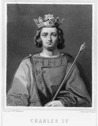Porträtt av Karl IV Bel (1294 - 1328), kung av Frankrike - i "Histoire des Français"" av Lavallée, gravyr, sd.