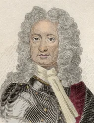 Porträtt av Charles Mordaunt (ca 1658-1735), 3:e earl av Peterborough och 1:e earl av Monmouth, engelsk diplomat och militär. Gravyr av 1800-talet.