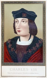 Porträtt av Karl VIII (1470 - 1498) - i "" Ludvig XII och Anne av Bretagne"" av Paul Lacroix; ed. Hurtrel, Paris
