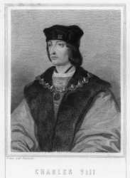 Porträtt av Karl VIII (1470 - 1498), kung av Frankrike - i "Histoire des Français"" av Lavallée, gravyr, sd.