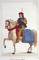 Porträtt av Karl VII (1403 - 1461), kung av Frankrike, gravyr från 1830