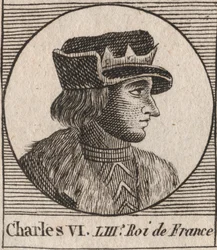 Porträtt av Karl VI (1368-1422), kung av Frankrike - CHARLES VI (1368-1422) Frankrikes kung