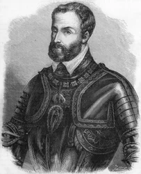 Porträtt av Karl V (1500-1558), kejsare av det heliga germanska riket från 1519 till 1556. Gravyr från 1800-talet.