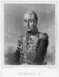 Porträtt av Karl X (1757 - 1836), kung av Frankrike - i "Histoire des Français"" av Lavallée, gravyr, sd.