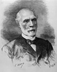 Porträtt av Charles de Freycinet (1828 - 1923), ordförande för ministerrådet. Gravyr av 1800-talet.