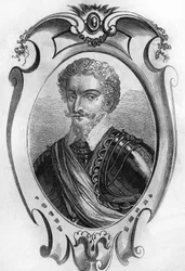 Porträtt av Charles de Gontaut, baron, sedan hertig av Biron (1562 till 1602). Maréchal de France. gravyr från 1866.