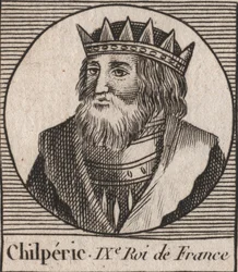 Porträtt av Chilperic I (539 - 584), kung av Neustrien - Chilperic I, merovingerkung av Frankrike - gravyr från "Instruction sur l