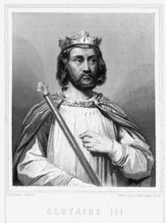 Porträtt av Clotaire (Clothaire) III (652 - 673), kung av Neustrien och Bourgogne - i "Histoire des Français"" av Lavallée, gravyr, sd.
