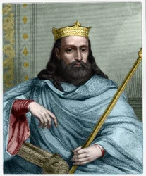 Porträtt av Clotaire (Clothaire) I (497 - 561), kung av Neustrien och kung av frankerna - i "Histoire des Francais"" av Lavallee, gravyr, sd.
