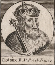 Porträtt av Clothaire II (584 - 628), kung av Neustrien och kung av frankerna - Clotaire eller Chlotar II (d.629) kung av frankerna - gravyr från "Instruction sur l