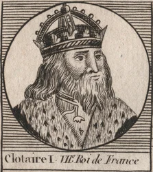 Porträtt av Clothaire I (497 - 561), kung av Neustrien och kung av frankerna - Clothar I, frankernas kung - gravyr från "Instruction sur l