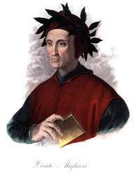 Porträtt av Dante (1265-1321), italiensk poet, gravyr från 1800-talet.
