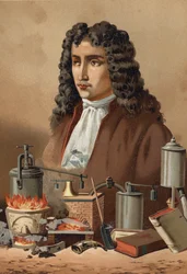 Porträtt av Denis Papin (1647 - 1714) från "Science and its Men" av Louis Figuier. Barcelona 1881