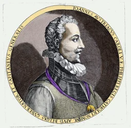 Porträtt av Don Juan av Österrike (1547-1578), oäkta son till Karl V (1500 - 1558). Gravyr