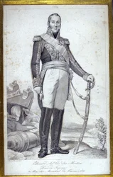 Porträtt av Edouard Adolphe Casimir Joseph Mortier, hertig av Trevise (1768-1835), marechal av Frankrike. Gravyr av 1800-talet.