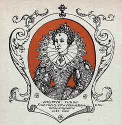 Porträtt av Elisabeth Iere eller Elizabeth Tudor (1533-1603), drottning av England och Irland. Gravyr från 1914. Privat samling.