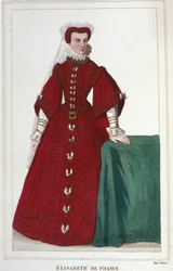 Porträtt av Elisabeth av Frankrike 1545 - 1568 Dotter till Henrik II och Katarina av Medici (Caterina de Medici) gravyr från 1830