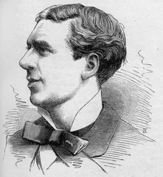Porträtt av Ernest Coquelin dit Poppy le Cadet (1848-1909), fransk komiker, medlem av Comedie Francaise. Gravyr i "" Le Monde Illustré"" nr 1168 av 16 augusti 1879.