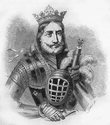 Porträtt av Etienne IX UroU IV DuUan på franska, Etienne Douchan (1308 till 1355). Kung, då serbernas tsar. gravyr från 1840.