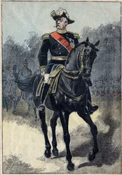 Porträtt av Felix Gustave (Felix-Gustave) Saussier (1828-1905), fransk general. Illustration i "" Le Pelerin"" av 16 januari