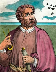 Porträtt av Fernand de Magellan (1480-1521), portugisisk sjöfarare - Gravyr från 1500-talet - Privat samling - Porträtt av Ferdinand Magellan (1480-1521) Portugisisk upptäcktsresande - Gravyr från 1500-talet - Privat samling