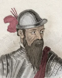 Porträtt av Francisco Pizarro (Francois Pizarre, cirka 1478-1541), spansk conquistador. Gravyr av 1800-talet.