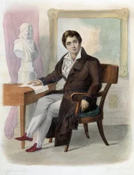 Porträtt av Francois-Joseph (Francois Joseph) Talma (1763-1826), fransk komiker. i Ed. Mennechet, ""The French Plutarch""
