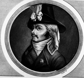 Porträtt av Francois Athanase (Francois-Athanase) De Charette de la Contrie (1763 - 1796), sålt. Gravyr i "" Komplett samling av historiska målningar från den franska revolutionen, i tre volymer.""" 1804.