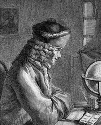 Porträtt av Francois Marie Arouet dit Voltaire (1694 - 1778) på Chateau de Ferney 1764.