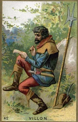 Porträtt av François Villon (ca 1431 - efter 1463), fransk poet. Kromolitografi av 1800-talet.