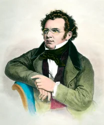 Porträtt av Franz Schubert (1797-1828), österrikisk kompositör. Gravyr av 1800-talet. Privat samling