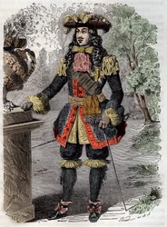 Porträtt av Gabriel Nicolas de la Reynie (1625-1709) förste generallöjtnant av polisen i Paris” (Porträtt av Gabriel-Nicolas de la Reynie grundare av den första moderna polisstyrkan) Gravyr 1800-talets privatsamling