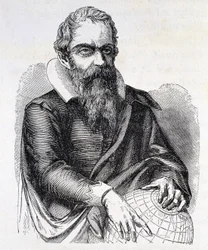 Porträtt av Galileo Galilei dit Galileo (1564 - 1642), gravyr från 1800-talet.