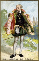 Porträtt av Gaspard de Châtillon, Sire de Coligny (1519 - 1572), amiral av Frankrike. Kromolitografi av 1800-talet.