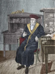 Porträtt av Georg Wilhelm Friedrich Hegel på hans kontor (1770 - 1831) tysk filosof